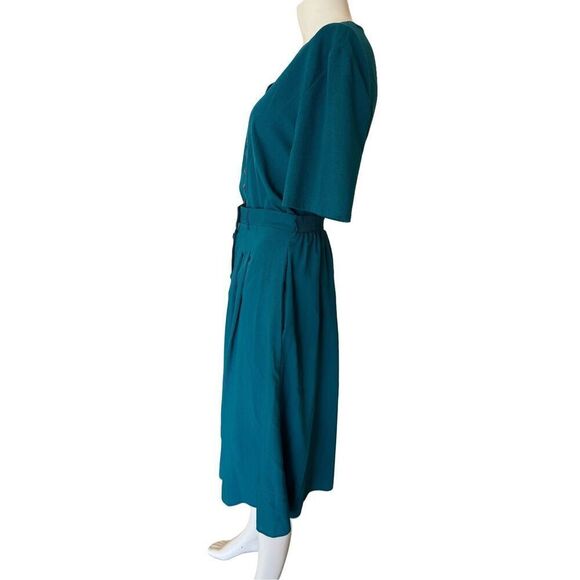 Michelle Leslie women’s vintage 90s set skirt button up emerald green gold butto - Picture 2 of 6